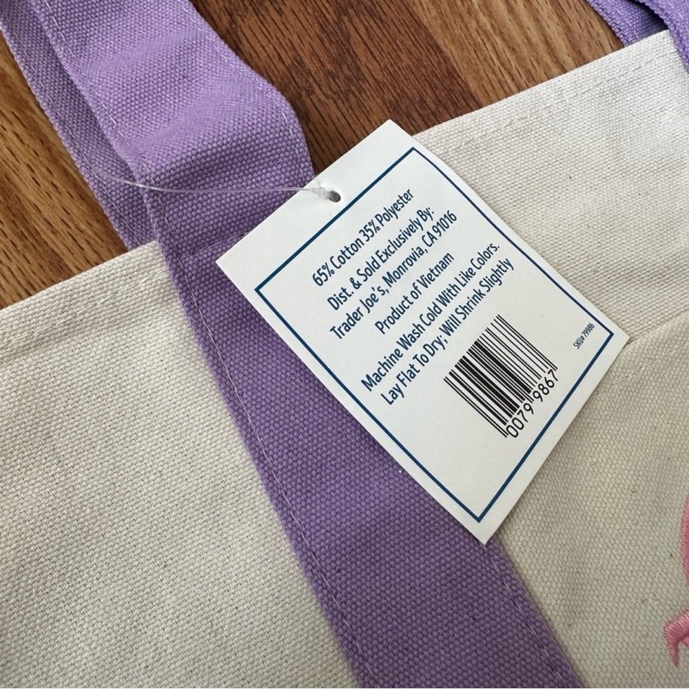 NWT Trader Joe’s mini pastel canvas tote bags pink lavender and white - Picture 4 of 8